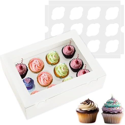 Kuppikakkuastiat | 18 Kappaleen Cupcake-laatikot Pitävät 12 Vakiokokoista Cupcakea, 13 X 10 X 3,5 Tuumaa Paperiset Kaksitoista Cupcake-astiat Suurpakkaus Ikkunalla Ja Lisäosilla, Kertakäyttöinen Leivonnaisten Kuljetin Muffineille, Keksille, Valkoinen Kuppikakkuastiat Kuppikakkuastiat